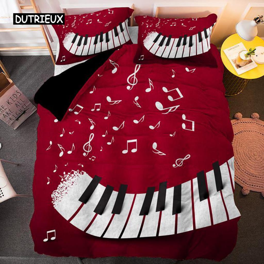 Комплект постельного белья Piano Duvet Cover Set Black Piano Keyboard Music Note Kids Постельное белье Music theme King Size 2/3 шт Мягкий двойной пододеяльник
