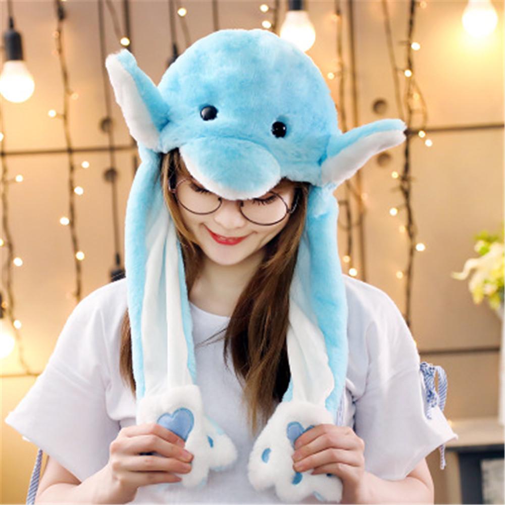 Winter Soft Warm Animals Ear Hat Rabbit Pinch Airbag Plush Funny Cap