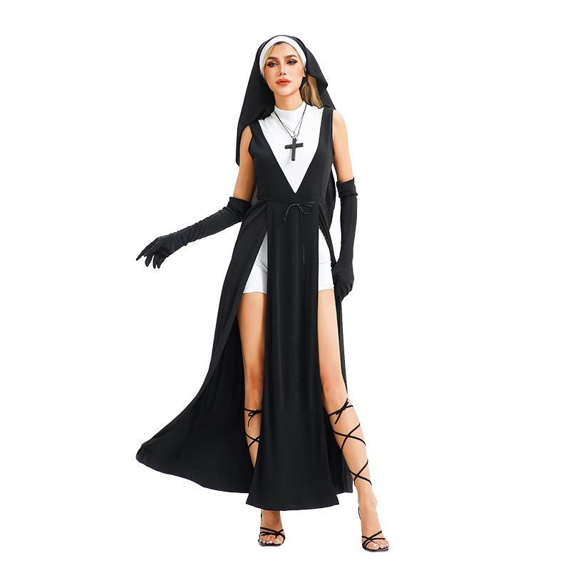 Хэллоуин Взрослый Костюм Косплей Марди Гра Костюм Монахини Платье Девы Креста Сценический Костюм