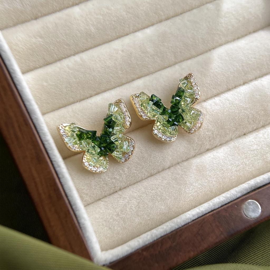 Винтажные серьги-пусеты в виде цветка из циркона оливкового цвета - Ретро придворный стиль с элегантностью тяжелой промышленности для женщин