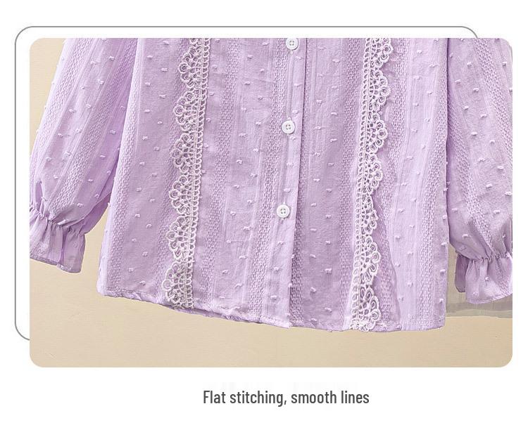 Spring 2024 Girls' White Long Sleeve Shirt with French Lace Collar