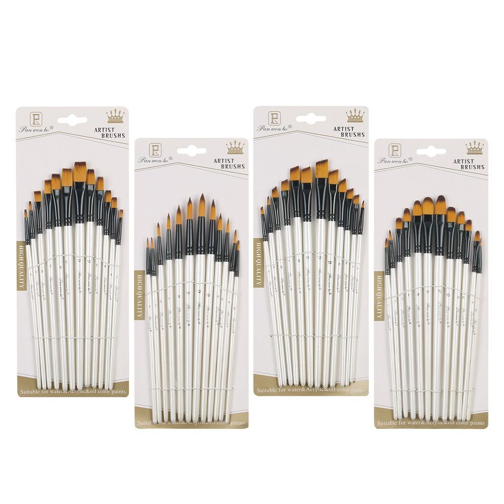 12Pcs Nylon Hand Drawn Watercolor Pointed Round Flat Head Flat Brushes Painting Brushes Gift
