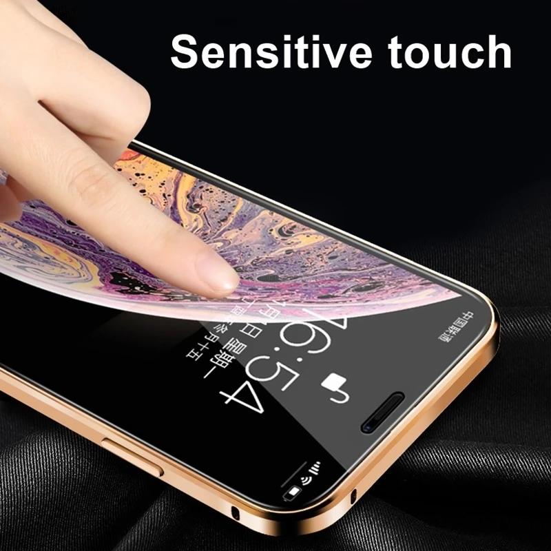Магнитный закаленный стеклянный защитный металлический чехол для iPhone 15 14 13 12 XR 11 Pro MAX X 7 8 6 Plus 360 Магнитный антишпионский защитный чехол