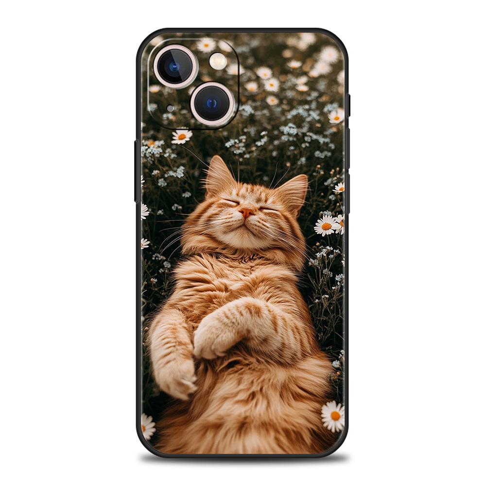 Роскошный мягкий чехол из ТПУ для iPhone 17 Air 16E 16 11 15 14 Pro MAX 12 13 7 8 Plus X XR XS SE 2022 Чехол с изображением цветов и кошки