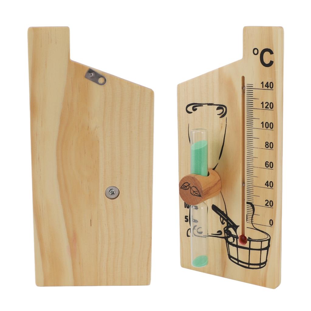 Sauna Thermometer Hourglass 15 Minute Sand Timer Golden Wood 0 To 140 Celsius Degree Temperature