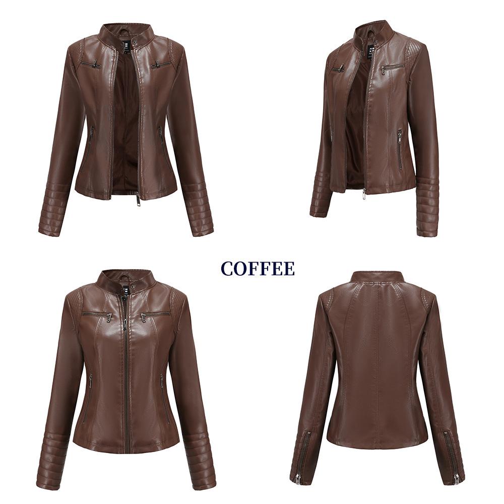 Women's European & American Spring/Autumn Leather Motorcycle Jacket - Stylish Short Design