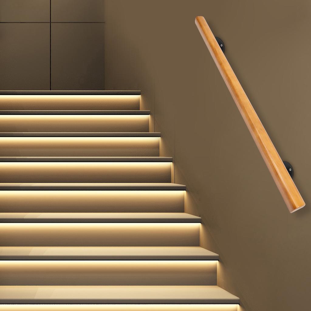 4FT Bracket Solid Wood Stair Handrail, Non-Slip Interior Staircase Safety Railing, Premium Pine Wood Guardrail Support System