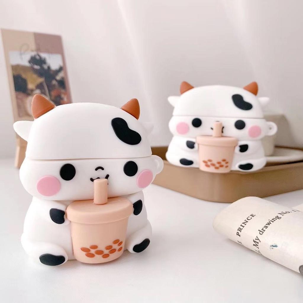 3D Boba Cow Cartoon Case for AirPods Pro 1 2 3 Wireless Earphone Protective Case Cover for Airpods 2 Case Charging Cover Box