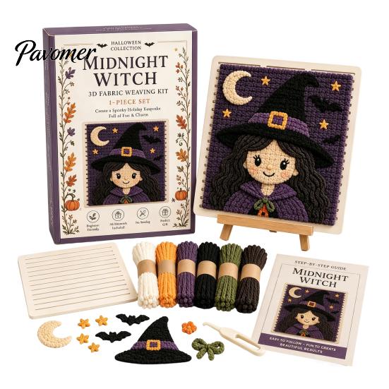 Fun Wool Weaving Materials Halloween Fabric Kit, Spooky Pumpkin Ghost Witch Skull DIY Parent Child Interactive Activity Craft Handmade No Sewing