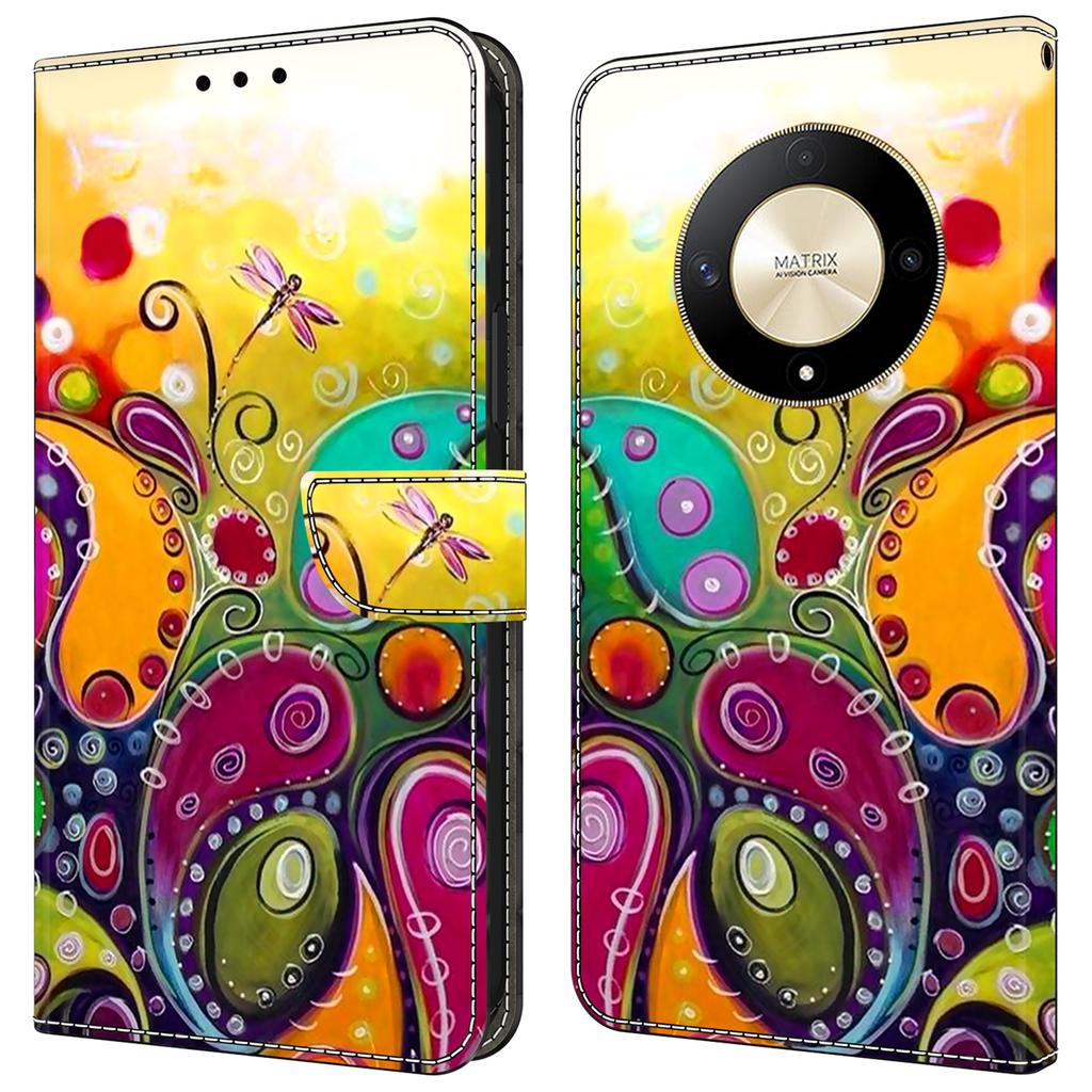 Для Honor Magic6 Lite 5G/X50 5G/X9b 5G Кожаный чехол с принтом и отделениями для карт/наличных, чехол для телефона