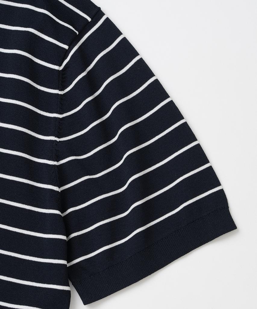 XOX Button Collar Summer Cool Crop Short Sleeve Knit [Navy St]