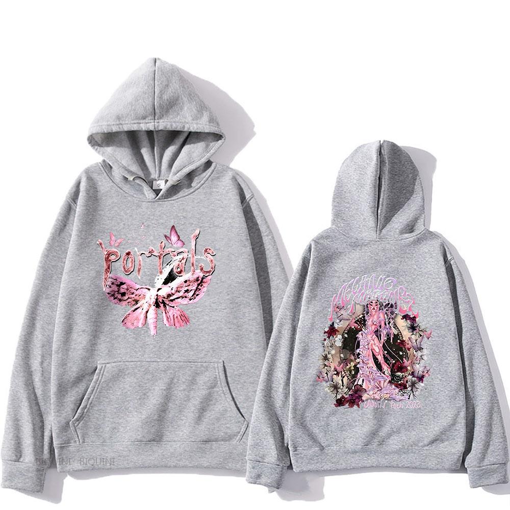 Melanie Martinez Portals Tour Hoodies Men Двусторонние принтованные толстовки Графические топы Винтажные флисовые пуловеры Слегка эластичные