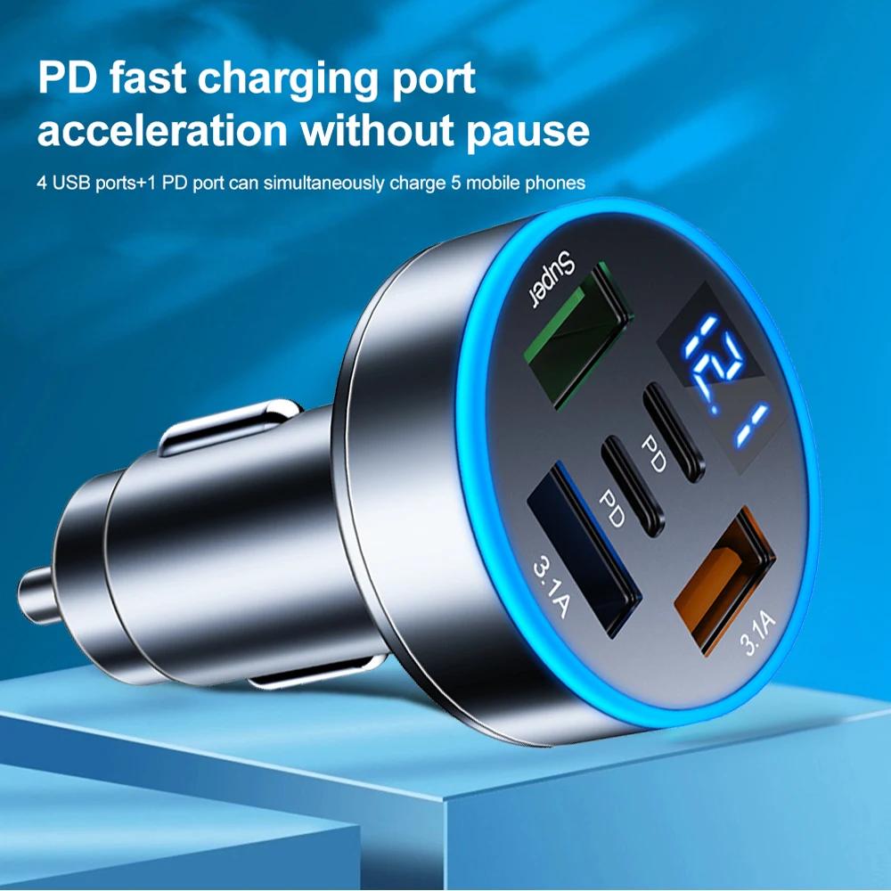 250 Вт 5 портов автомобильное зарядное устройство PD QC3.0 USB C автомобильное зарядное устройство для телефона Type C адаптер быстрой зарядки в автомобиль для iPhone Samsung Huawei Xiaomi