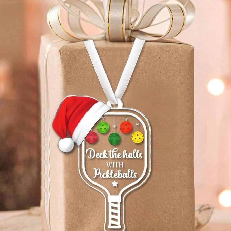 2 шт. Прозрачное акриловое украшение «Deck The Halls with Pickleball», Рождественские подвесные акриловые украшения, Персонализированное рождественское украшение для пиклбола