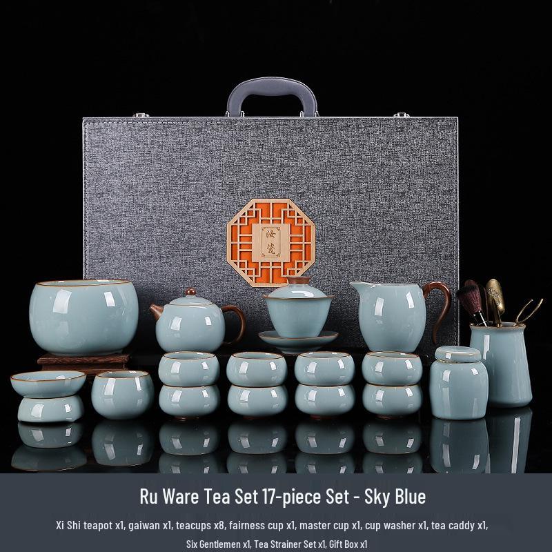 Ru Ware Ceramic Kung Fu Tea Set: Teacup, Teapot, Teabowl, Master Cup, Tea Cup, Six Gentlemen Tools, Tea Wash, Fairness Cup, Office Cup.