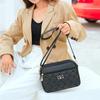 Women PU Leather Wave Embroidered Small Shoulder Bag Simple Solid Color Multi-layer Heart Decor Phone Crossbody Bag CLE