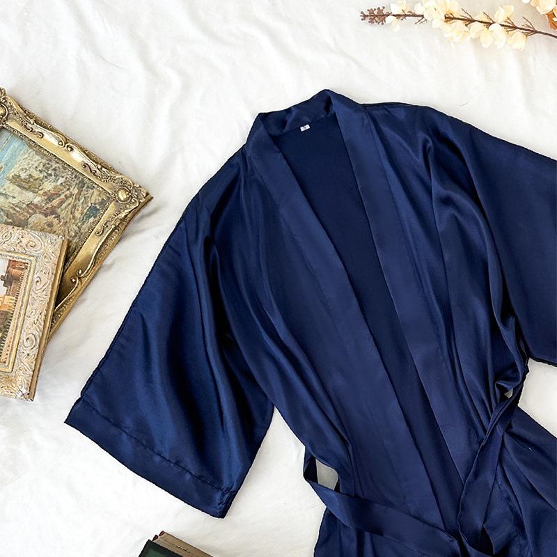 Халат из ледяного шелка, летний, тонкий, модный, простой стиль, домашняя одежда, женский сексуальный кардиган, банный халат