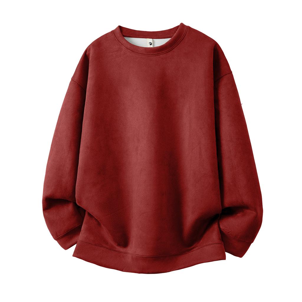 Осенняя мужская однотонная замшевая куртка-свитер с круглым вырезом, мужской повседневный свитер свободного кроя