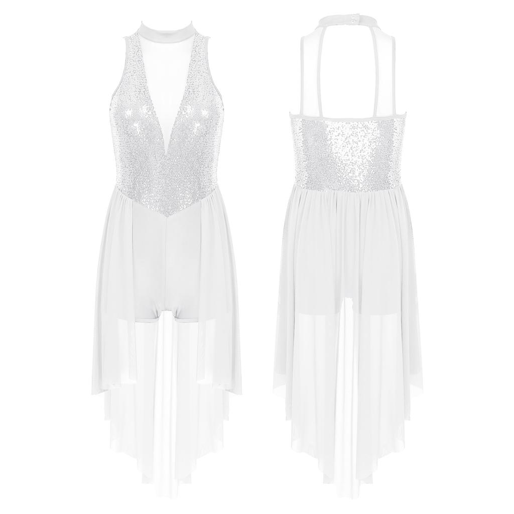 Женская танцевальная одежда с нерегулярным высоким низким низом и сетчатой ​​юбкой для лирического современного балета для девочек