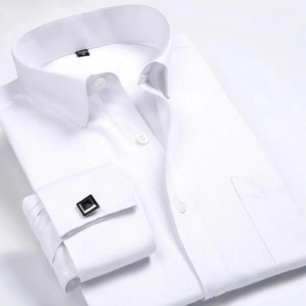 Мужская рубашка с длинным рукавом во французском стиле, модная застежка на пуговицах, белый воротник, свободного кроя, больших размеров, деловая повседневная полосатая рубашка