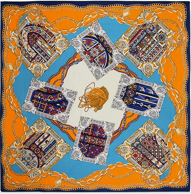 New Luxury Brand Design Sago Cycas Palm Tree Winter Square Scarf 130cm Twill Silk Scarf Women Kerchief Scarves For Ladies