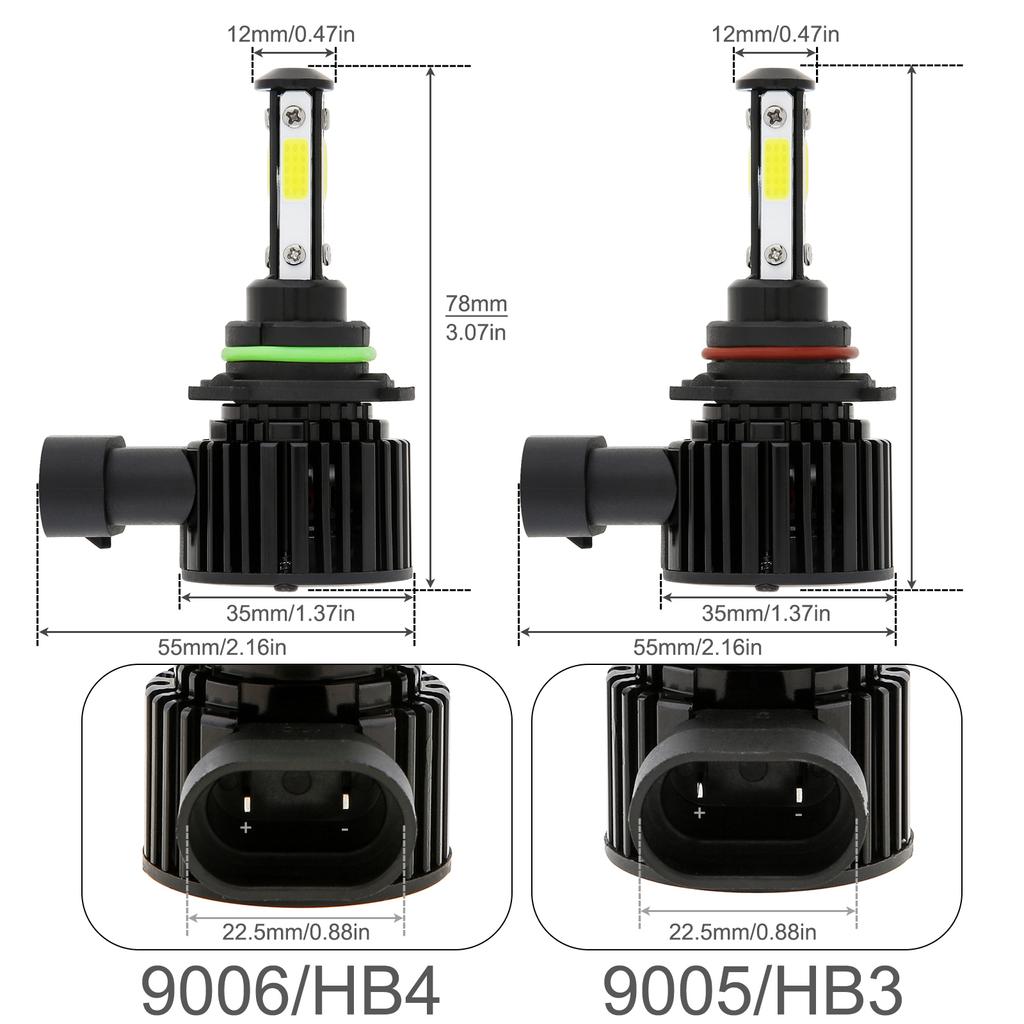 4 шт. 9005/HB3 9006/HB4 светодиодные лампы комбинированные высокой яркости 6000K белые мини-автомобильные светодиодные лампы для фар