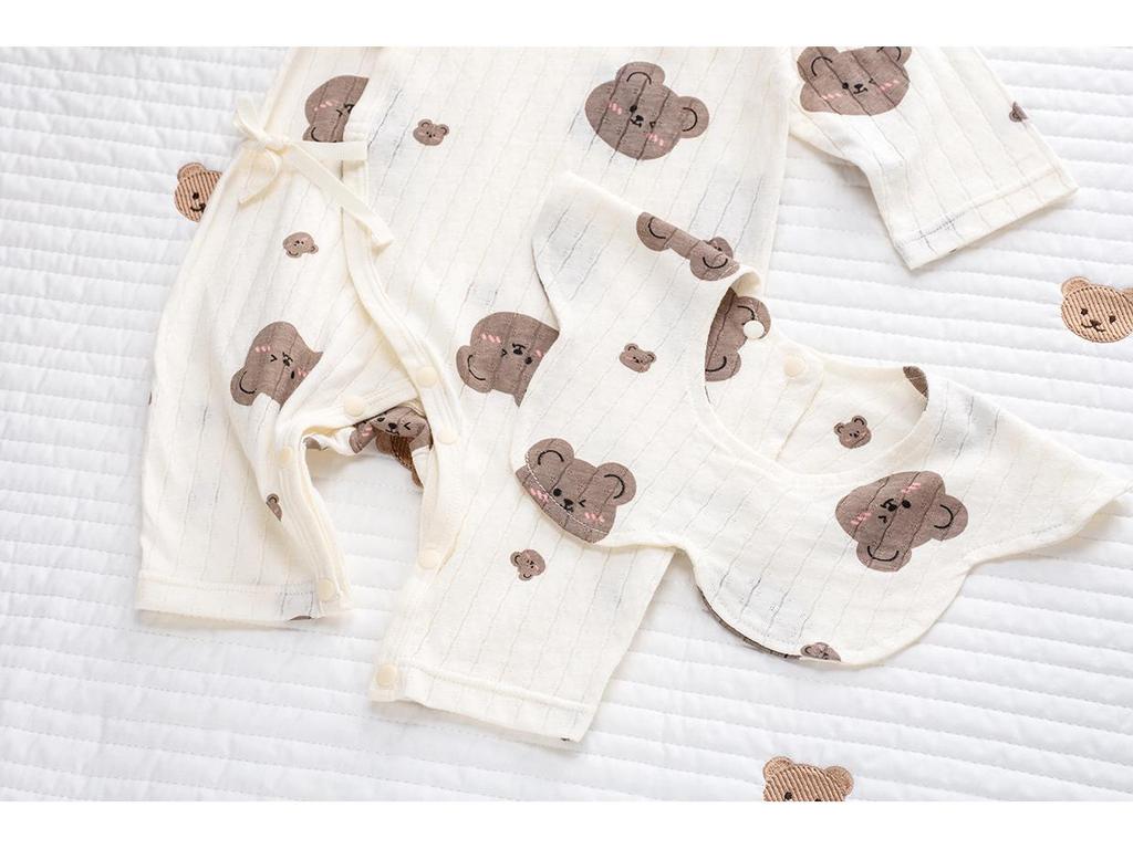 Летний ультратонкий ромпер с длинным рукавом из чистого хлопка для новорожденных с защитой животика – дышащий класс А для комфорта в кондиционированном помещении.