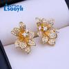 LSOOYH серьги-клипсы золотого цвета, модные серьги с розами для женщин, серьги-гвоздики с кубическим цирконием, вечерние украшения