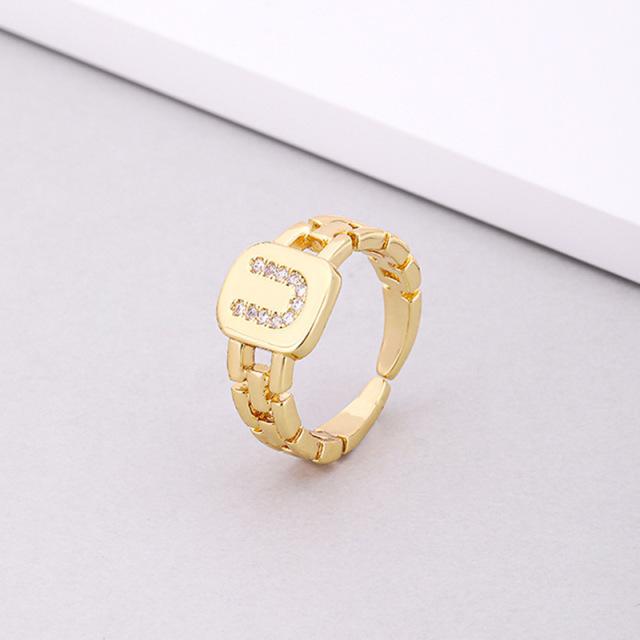 Initial Letter Ring Women Trendy Adjustable Pave Micro Zirconia Hollow Finger Ring For Women Jewelry Gift