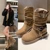 2025 Autumn New Fashion Boots Women's Shoes Medium Tube Milk Fiber (milk Silk) Suede Cloth Rivets 2025 Autumn
