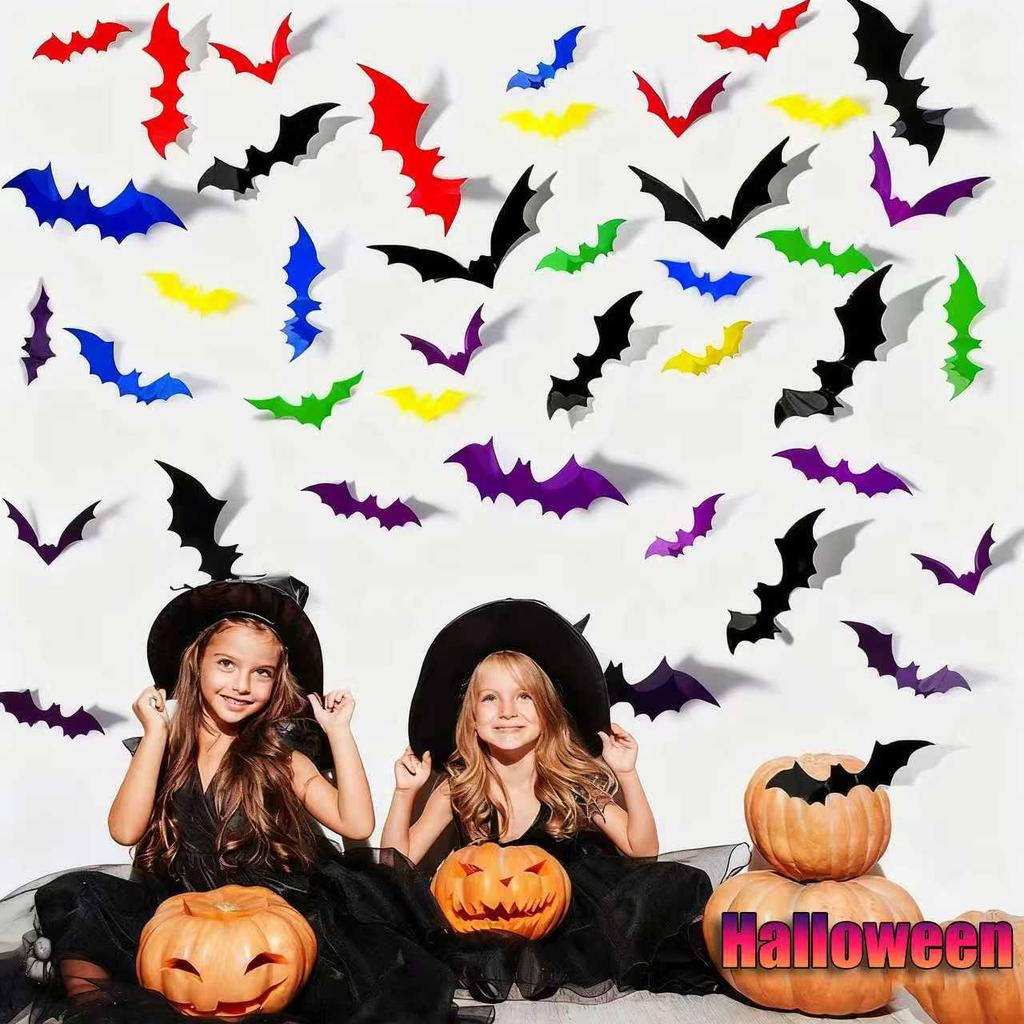 Halloween 3D Black Bat Wall Stickers  Removable Scary Horror Horror DIY Home Indoor Indoor Kids Party Favors Wall Window Decal