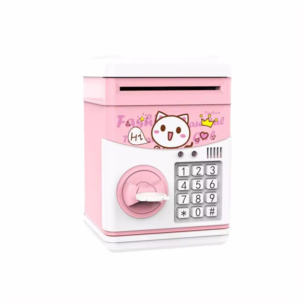 Piggy Bank With Voice Multifunction Cartoon Coin Saving Jar Electronic Children Smart Deposit Box School Student Toys  Pink
