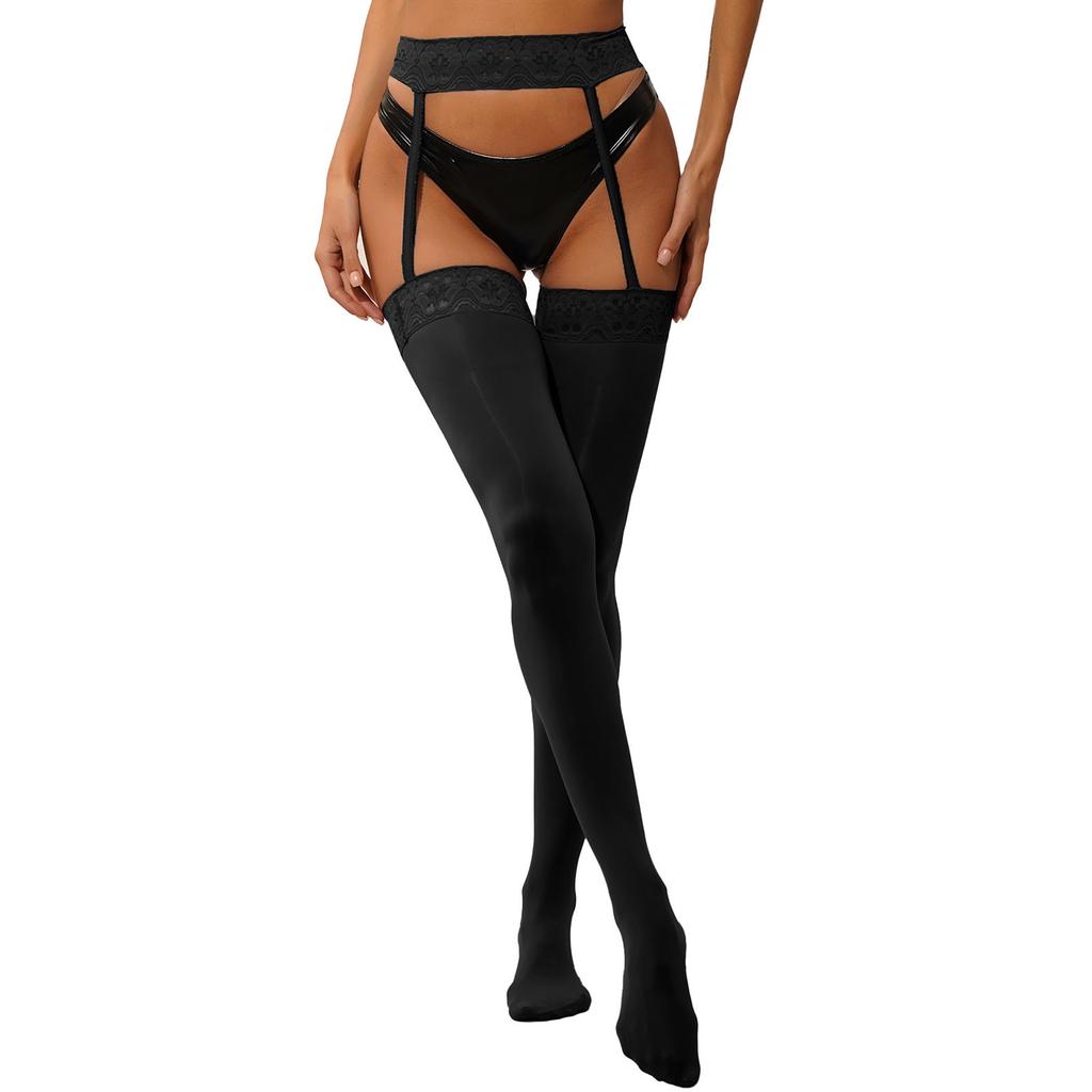 Womens Floral Lace Garter Belt Sheer Stockings One-Piece Tights Cutout Pantyhose