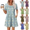 Женские летние повседневные платья с круглым вырезом, плиссированные, с карманами, с принтом, с коротким рукавом
