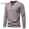 Cozy Up Мужская мода повседневная передняя планка базовые футболки Henley с длинными рукавами