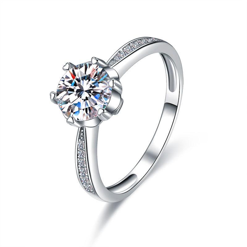 Кольцо со снежинкой из стерлингового серебра 925 пробы, покрытое белым золотом 18 карат, бриллиантовое кольцо с шестью когтями, обручальное кольцо с персиковым сердцем в один карат