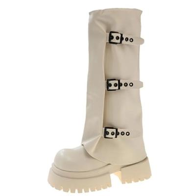 Модные женские сапоги до середины голени 7 см Desinger Knight, массивные сапоги на платформе с высоким каблуком, панк-байкерские длинные сапоги, готическая уличная обувь для женщин