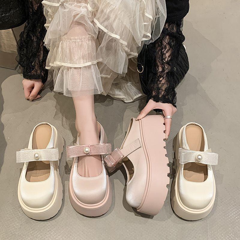 2025 Spring and Summer Baotou Heightening Slippers Thick-soled Muffin Half Slippers Are Not Tired Feet with New Korean Skirts for Women