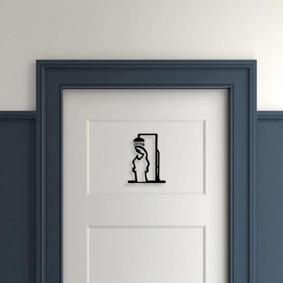 Металлическая табличка для ванной комнаты Yousheng, черная фигура душа, настенное украшение, минималистичная линия, деревенская дверная табличка, забавный дверной топпер для украшения ванной комнаты