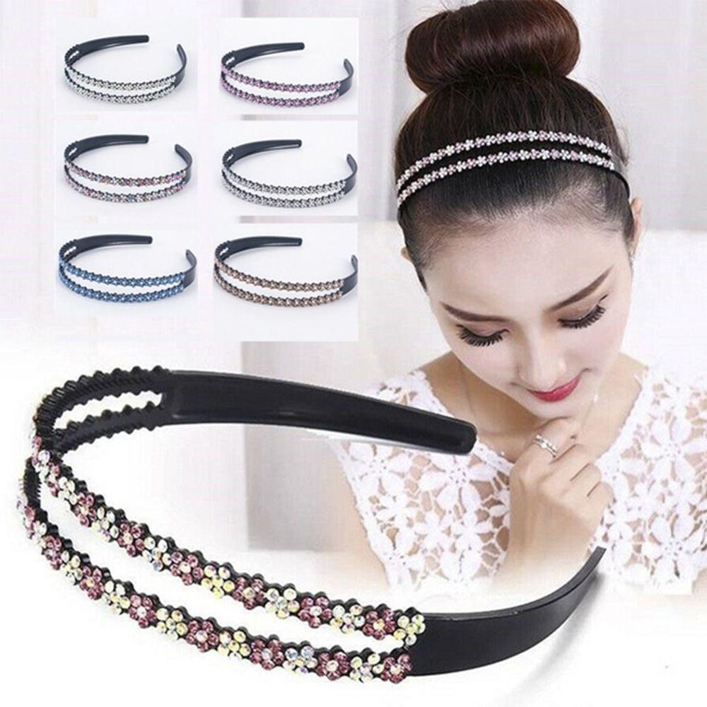 Accessories Full Rhinestone Rhinestone Double Row Anti-slip Headband Head Hoop Headwear Hair Band