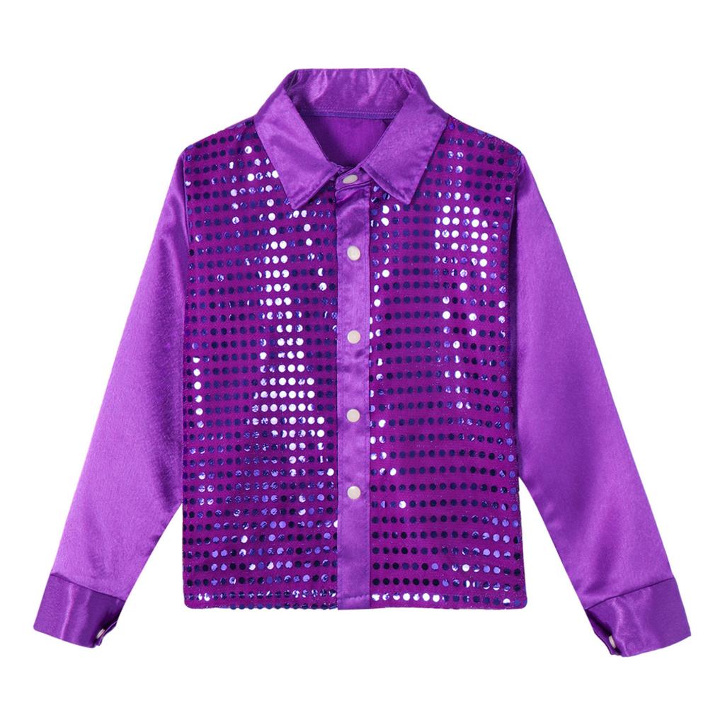 Kids Shiny Sequins Shirt Boys Children Hip-hop Jazz Dance Performance Shirt Stage Dance Blouse
