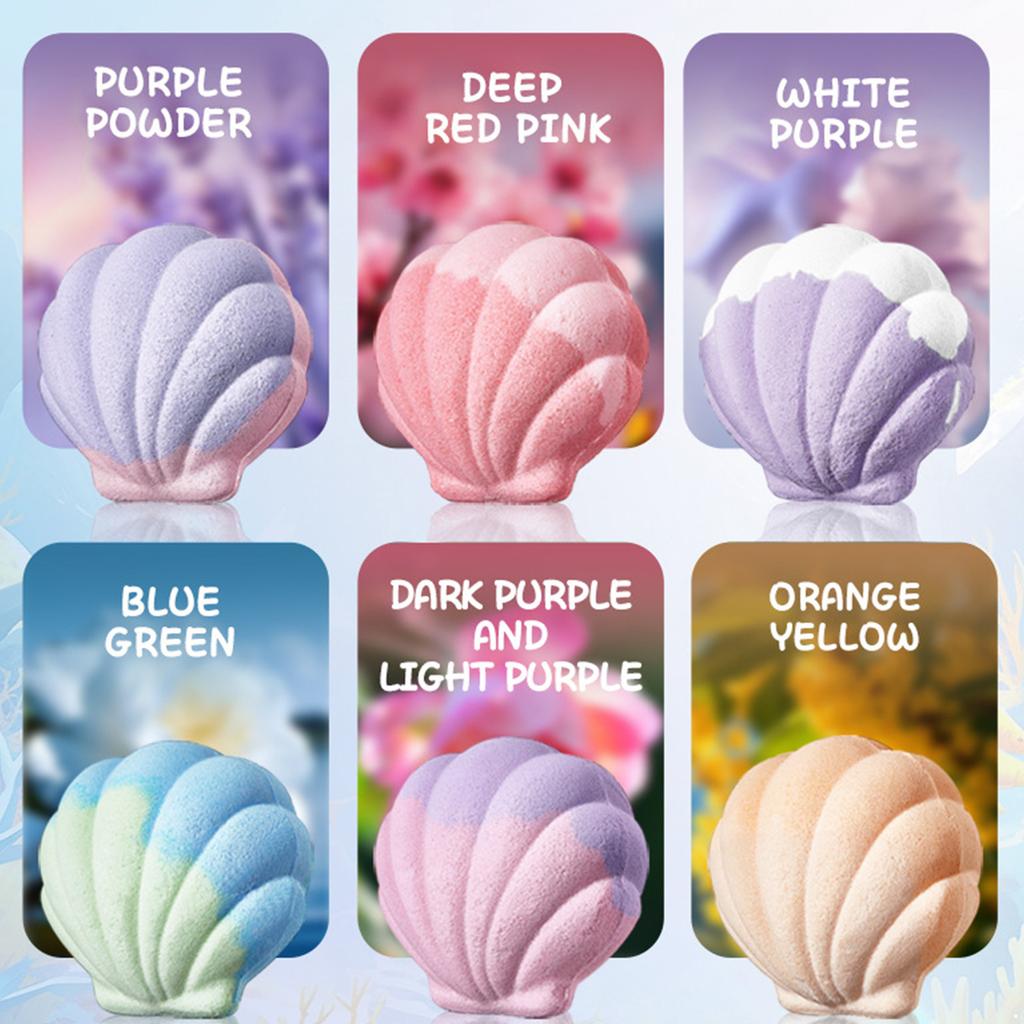 Natural Handmade Shell Shaped Bath Bombs 6 Piece Set Fizzy Bubble Bath Spa Moisturizing Kit Holiday Birthday Party Gift