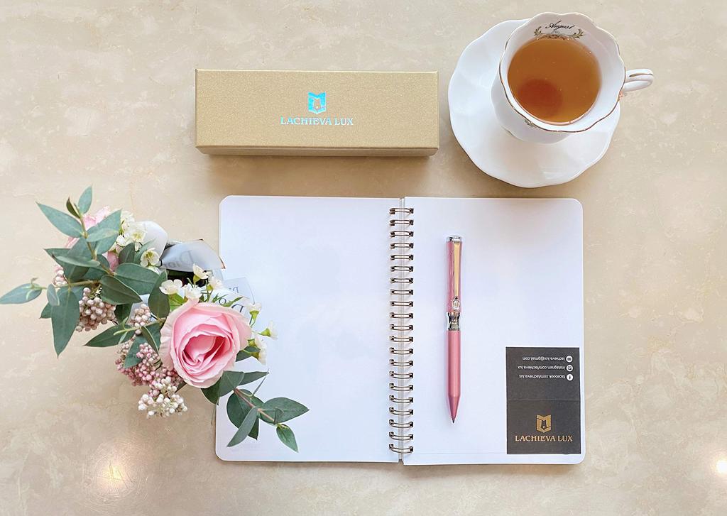 LACHIEVA LUX Jinki Роскошный Пишущий Инструмент Канцелярские Товары Роскошная Металлическая Шариковая Ручка Подарочный Набор с Клипом из Швейцарского Кристалла 1 Черная и 1 Розовая (Немецкие чернила,