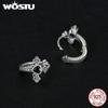 WOSTU Винтажные серьги-кольца из стерлингового серебра 925 пробы с черным цирконием, женские серьги-кольца в стиле ретро, ​​в стиле панк, с пряжкой в ​​виде креста, хип-хоп, ювелирные изделия, счастливый подарок