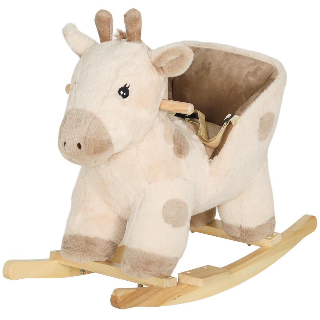 Children's Rocking Horse, Giraffe Rocking Toy, Sound Effects, Safety Belt, 68 x 35 x 50 cm, Beige