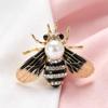 Fashion Enamel Honey Bee Brooch Shiny Rhinestone Faux Pearl Durable Alloy Pin for Coat Dress Scarf Gift for Girls