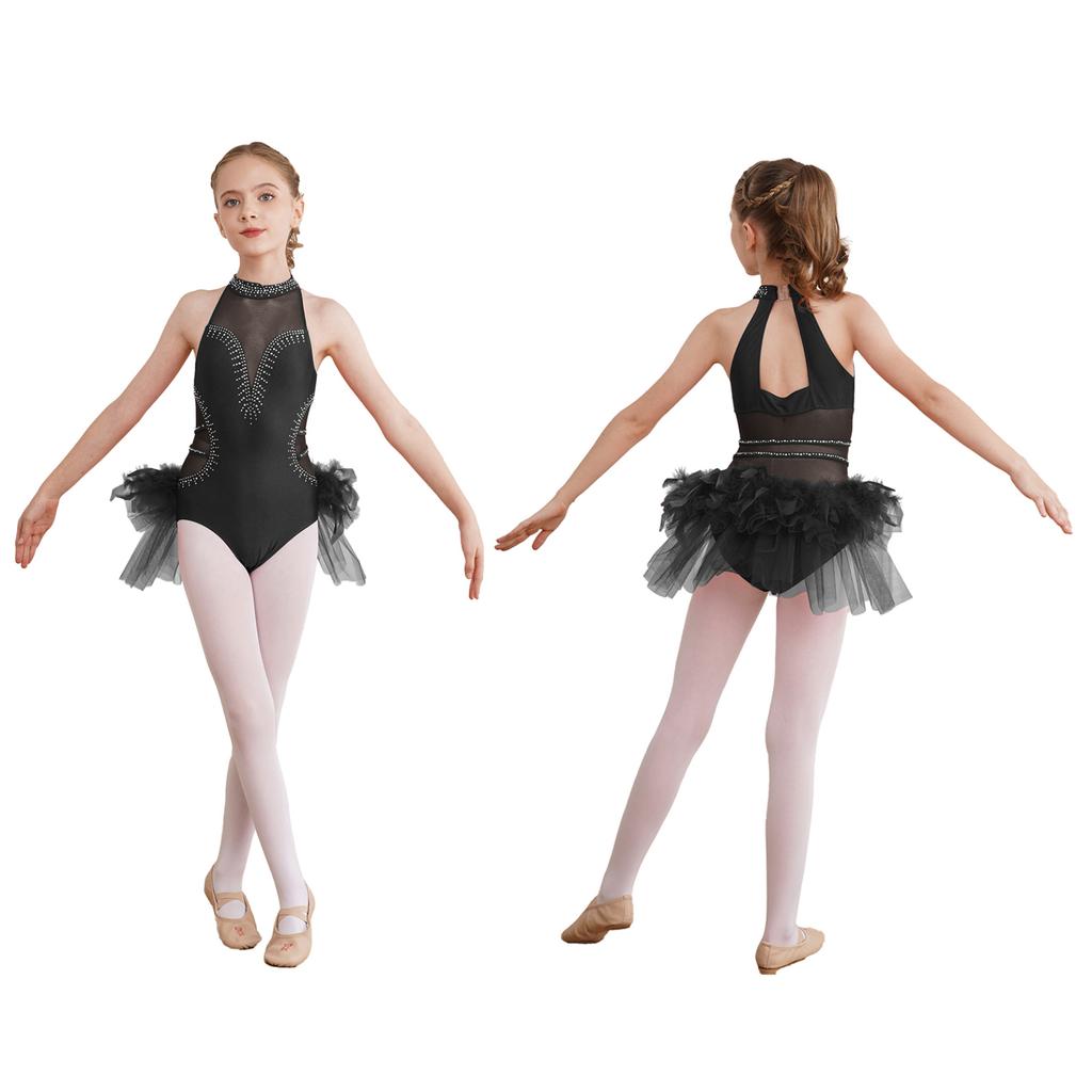 Kids Girls Ballet Jazz Dance Performance Ballerina Costume Sleeveless Fancy Skating Leotard Tulle Skirted Gymnastics Unitard