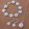 Rose Flower 925 Sterling Silver Plated Jewelry Set: European and American Style Bracelet, Necklace, Earrings