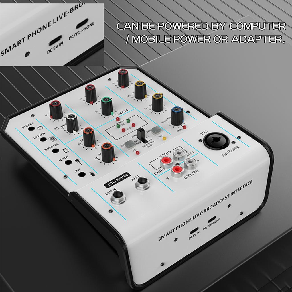 Audio Mixer 3-Channel Mixing Console 48V Phantom Power for Home Studio Recording DJ Network Live