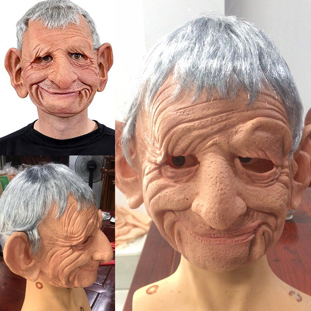 Soft Masquerade Head Cover with Hair Grandma Headgear Household Halloween Old Man Mask Fool's Day